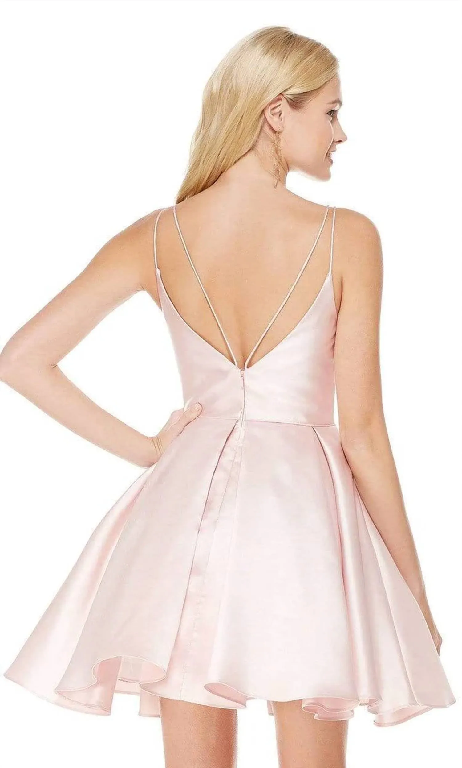 Alyce Paris - V Neckline Mikado Cocktail Dress