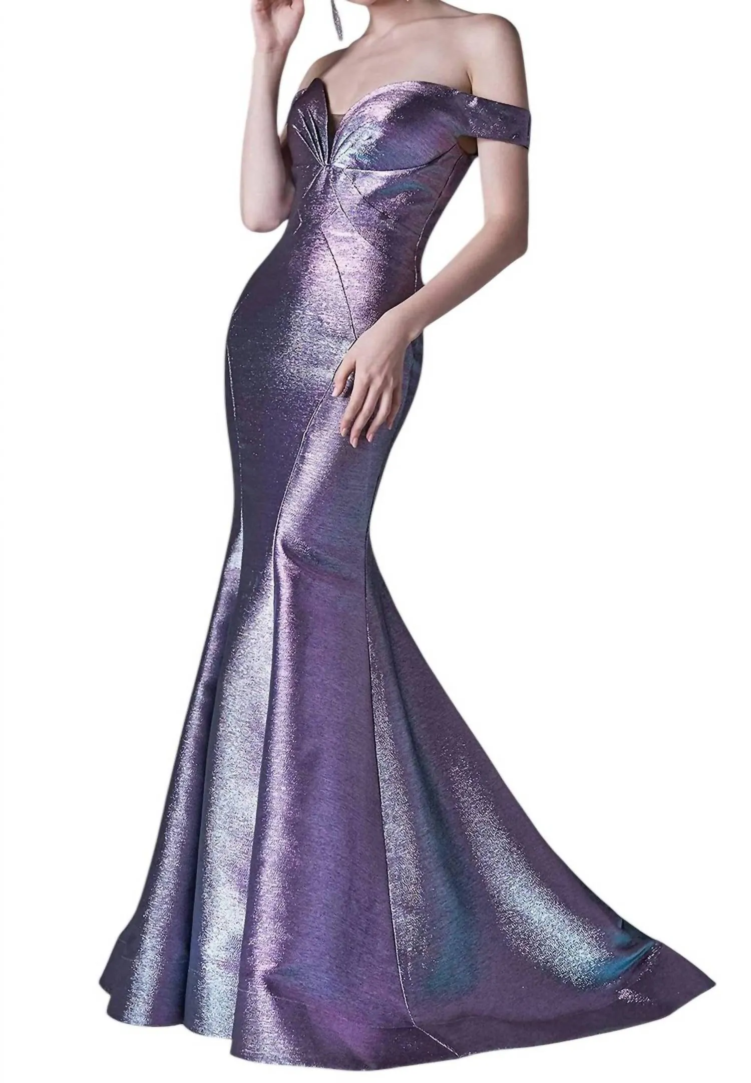 Andrea & Leo Couture - Off The Shoulder Metallic Dress