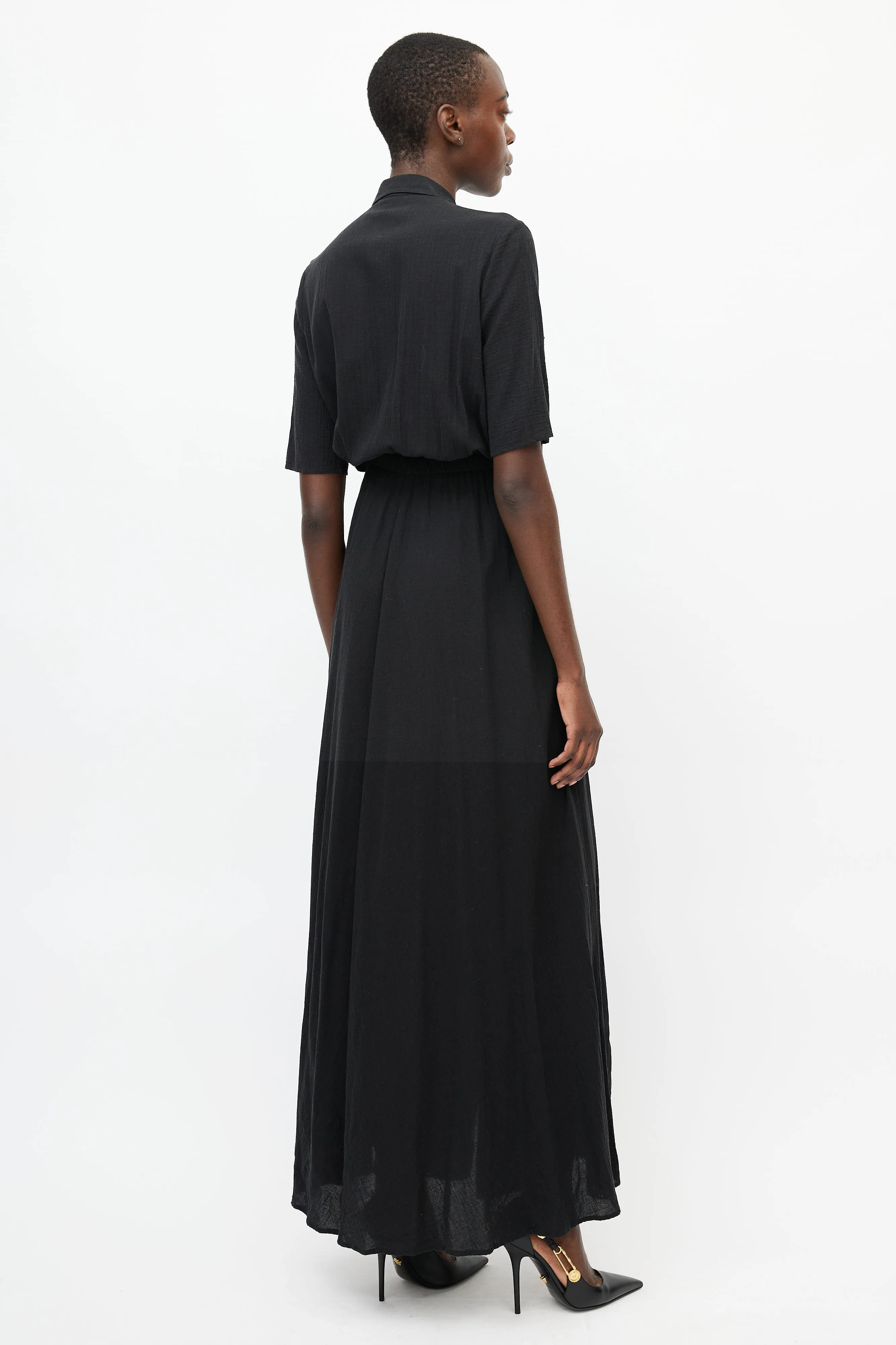 Black & Gold Long Button Front Dress