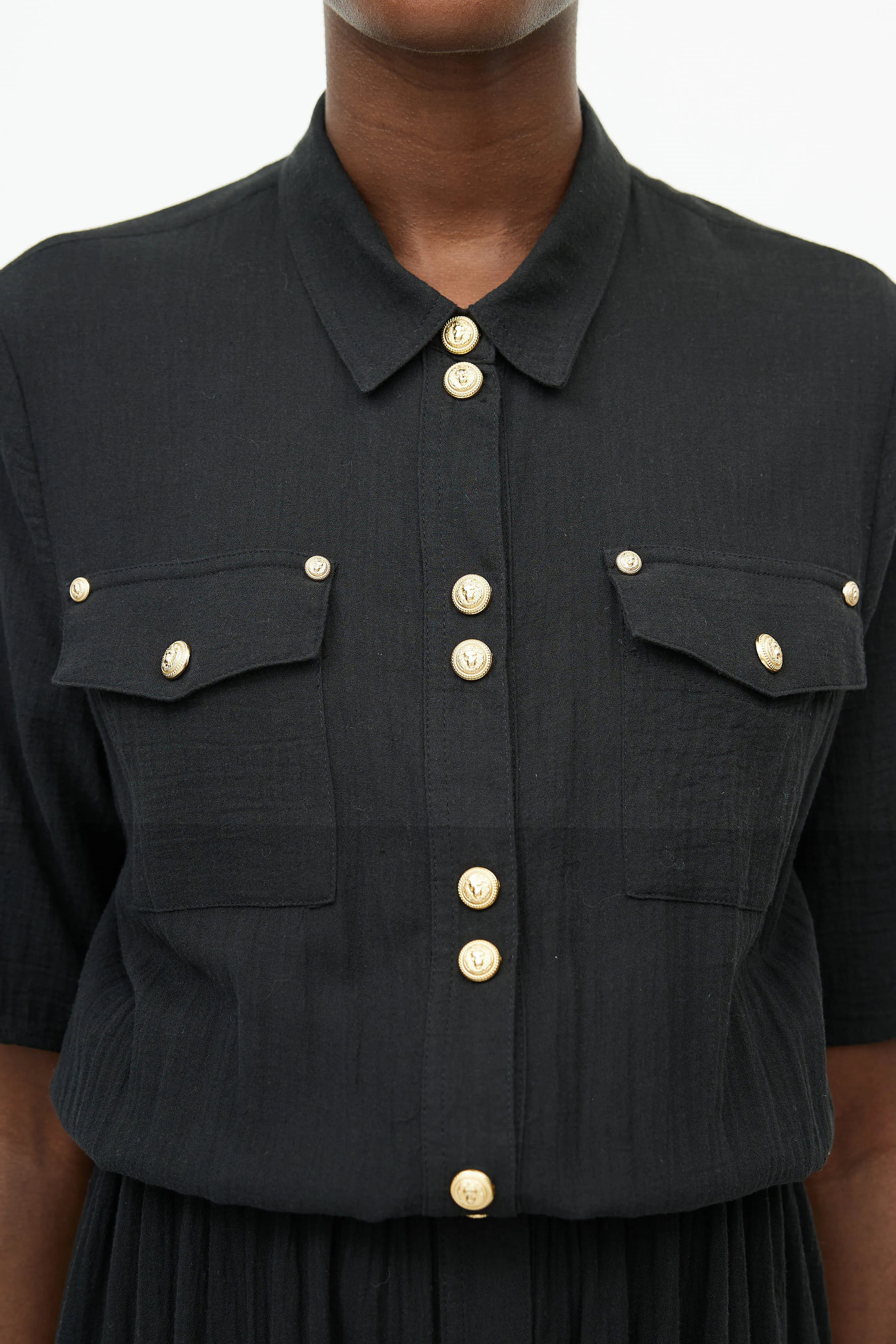 Black & Gold Long Button Front Dress