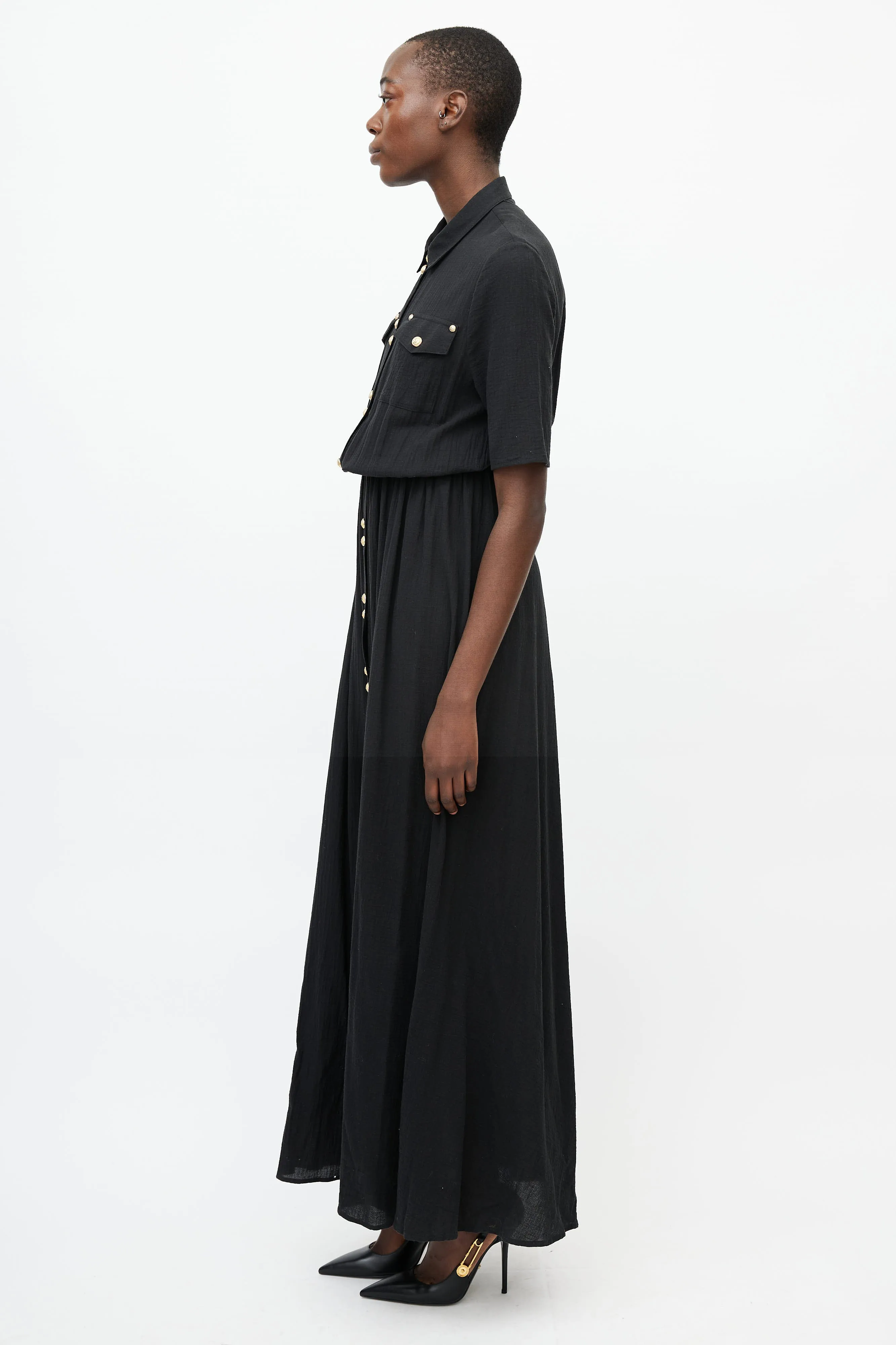 Black & Gold Long Button Front Dress