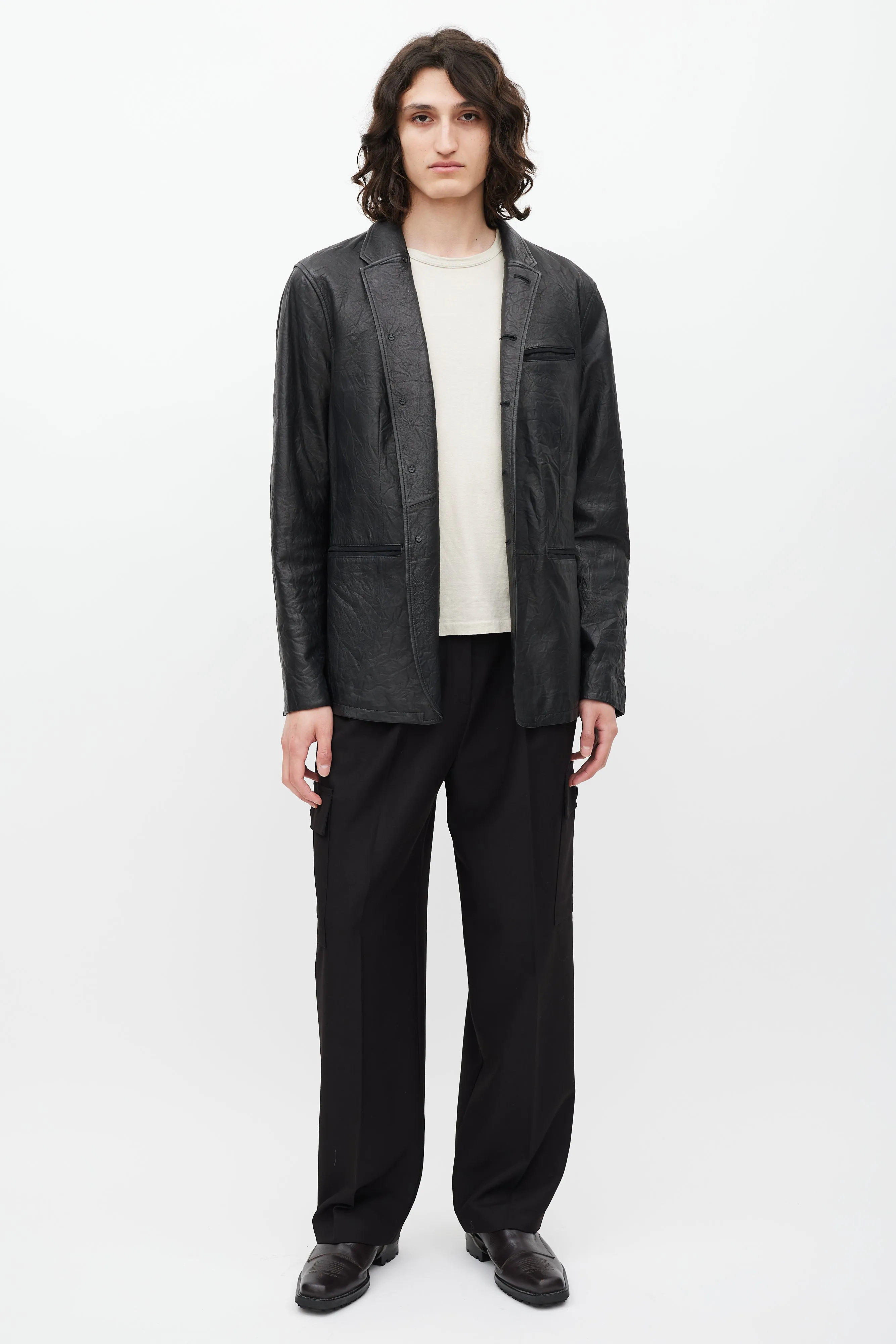 Black Leather Button Front Jacket