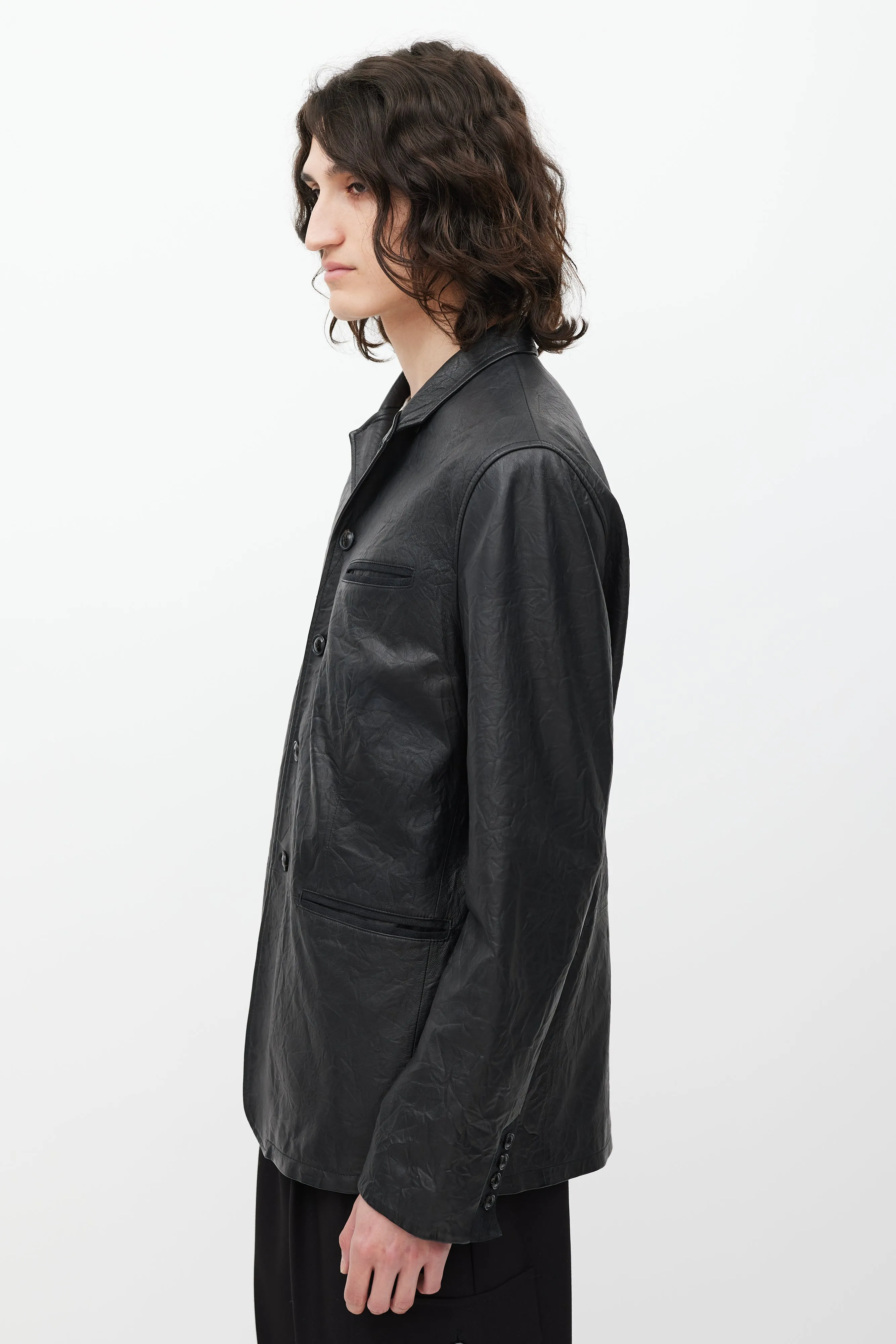 Black Leather Button Front Jacket