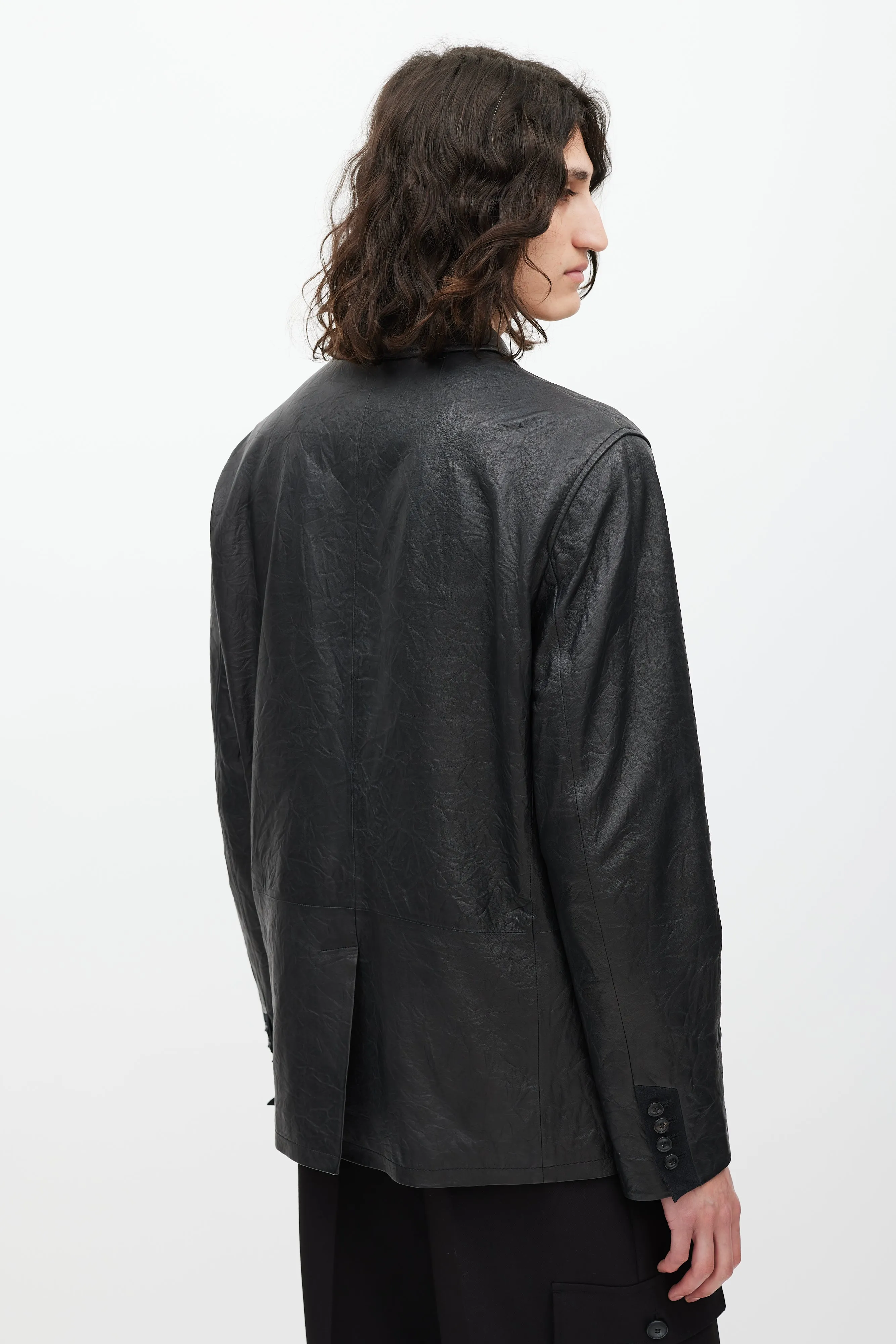 Black Leather Button Front Jacket