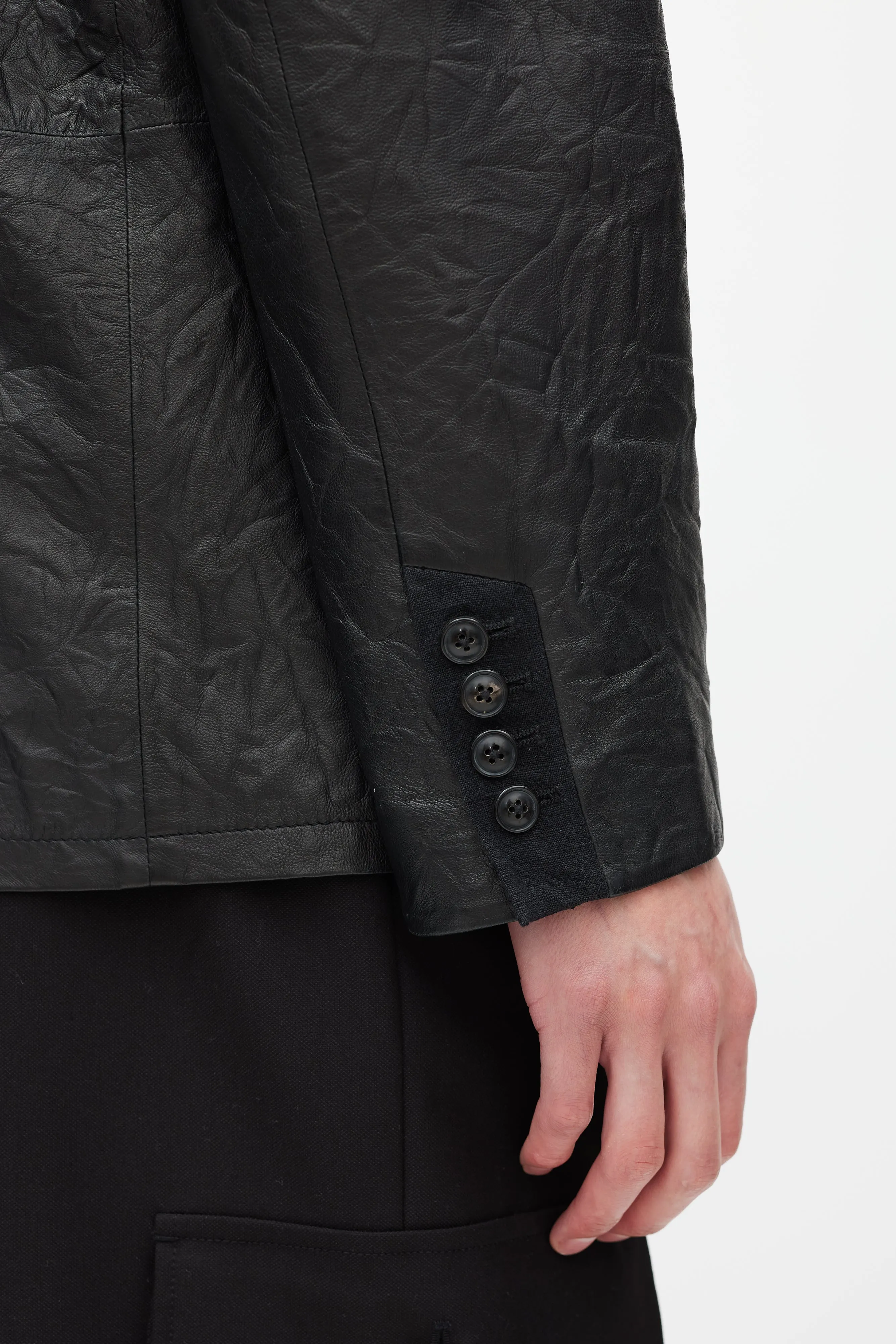 Black Leather Button Front Jacket