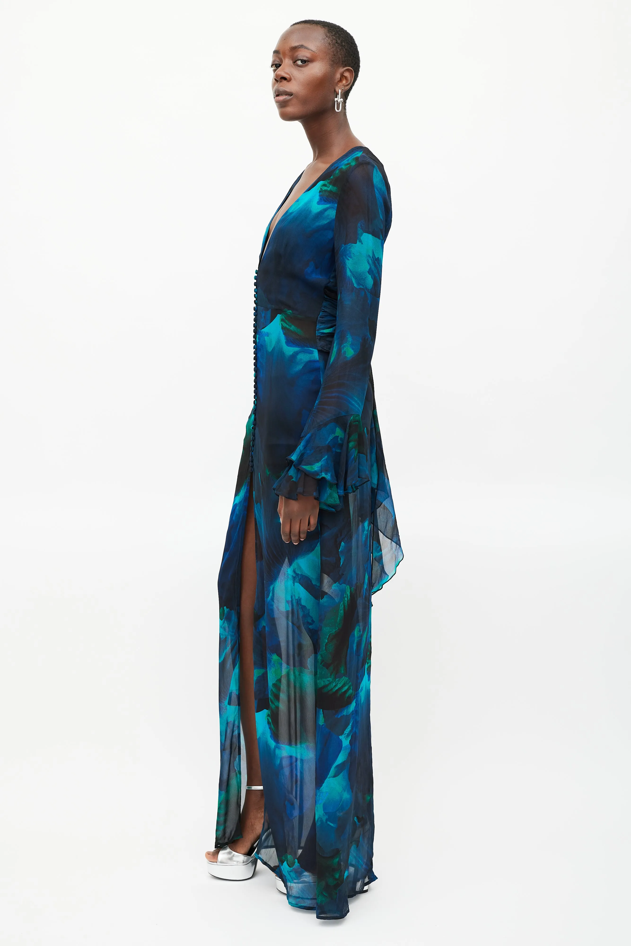 Blue & Green Sheer Maxi Fiorella Dress