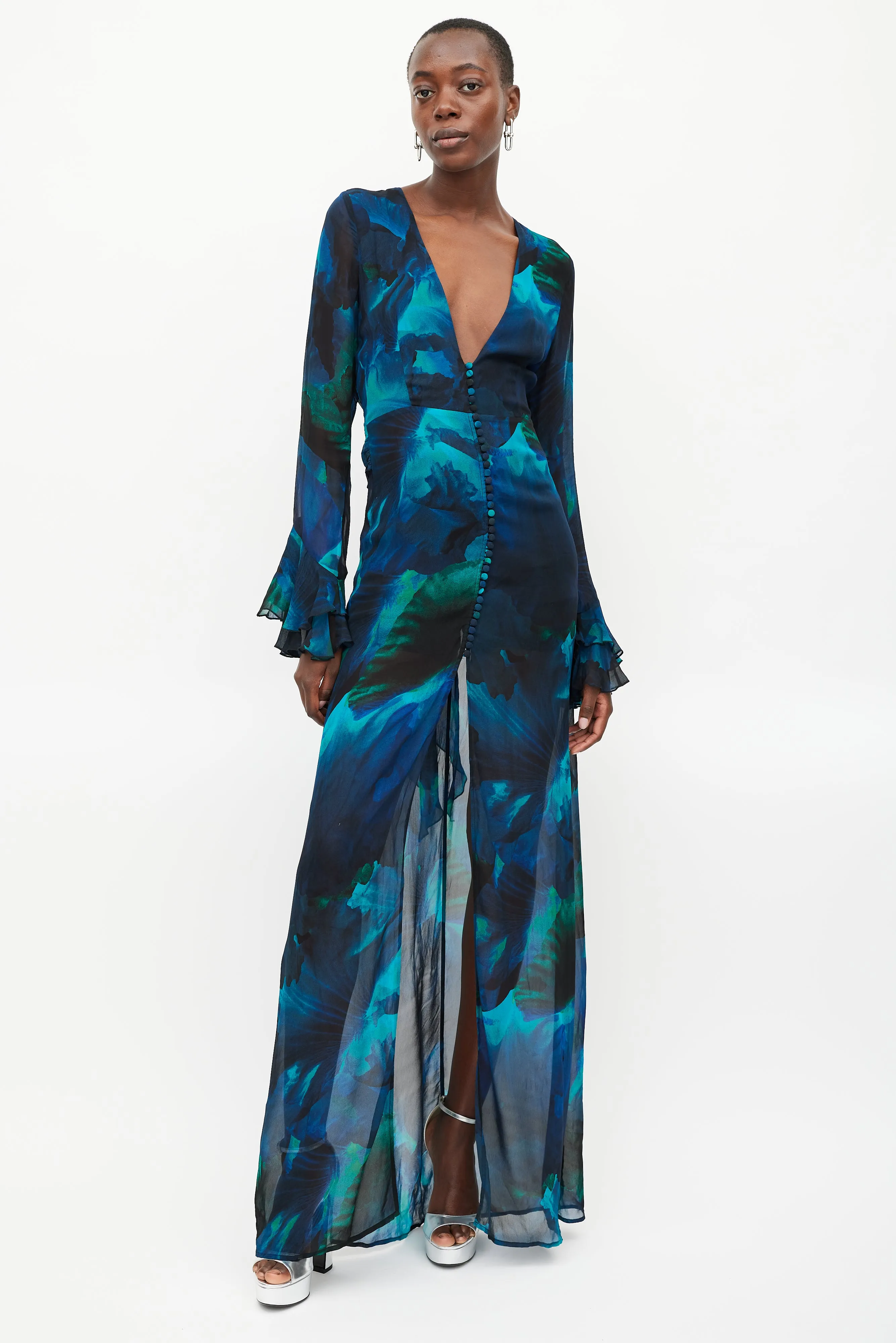 Blue & Green Sheer Maxi Fiorella Dress