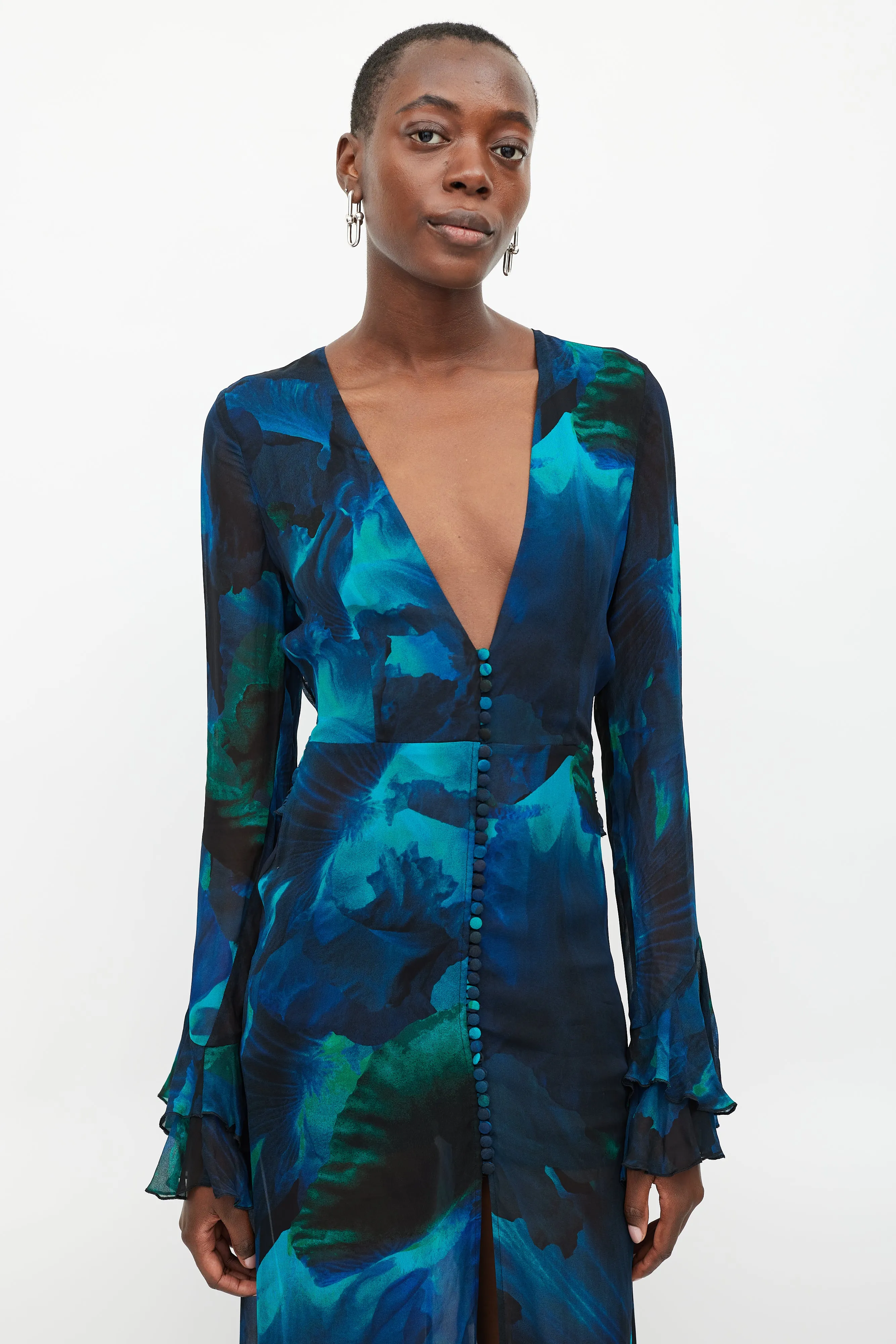 Blue & Green Sheer Maxi Fiorella Dress