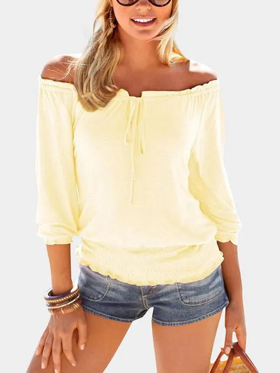 Custom Off The Shoulder Plain 3/4 Sleeve Tee