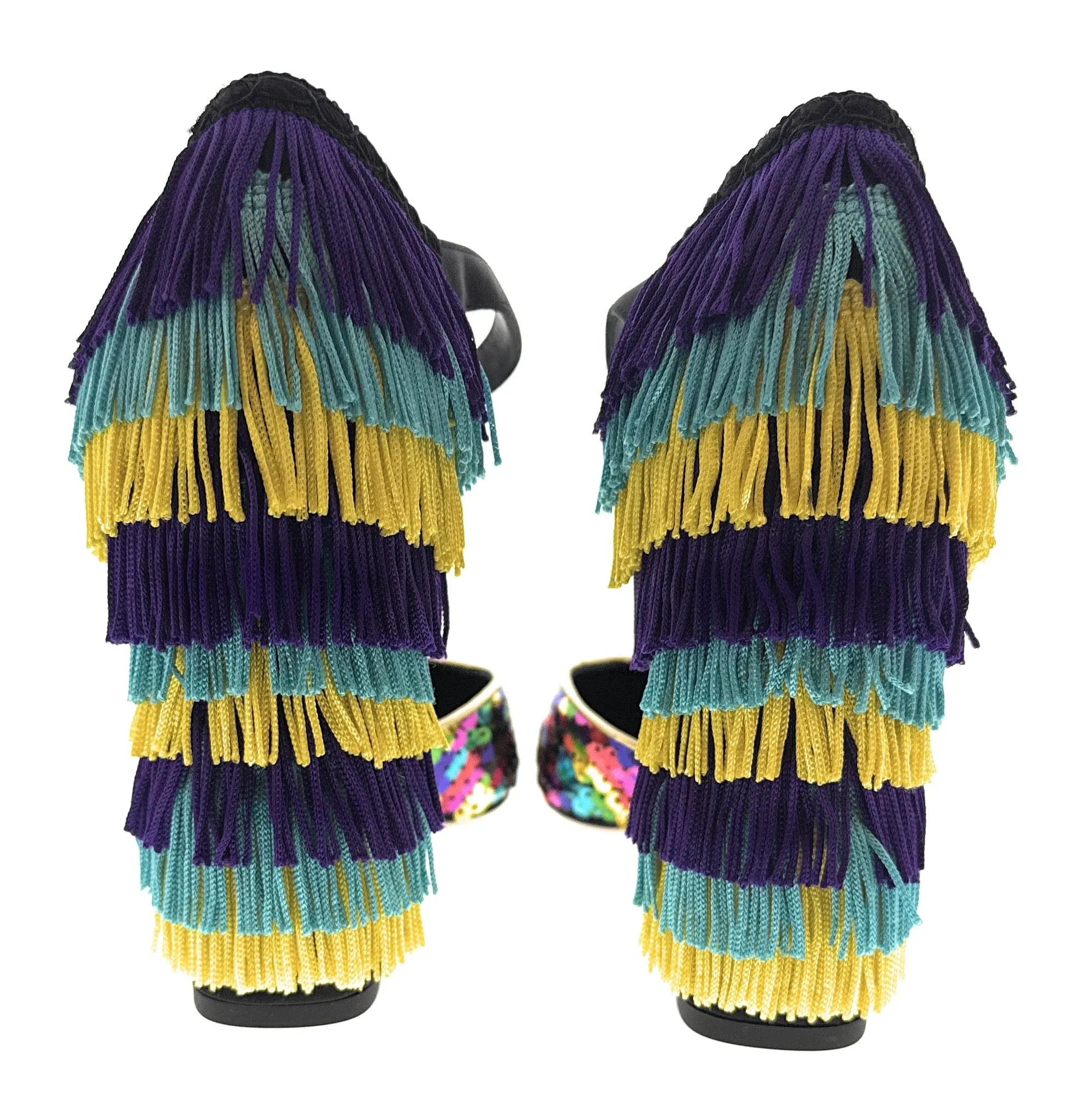 Dolce & Gabbana Multicolor Gold Rainbow SequinFringe Block Heels-EU39