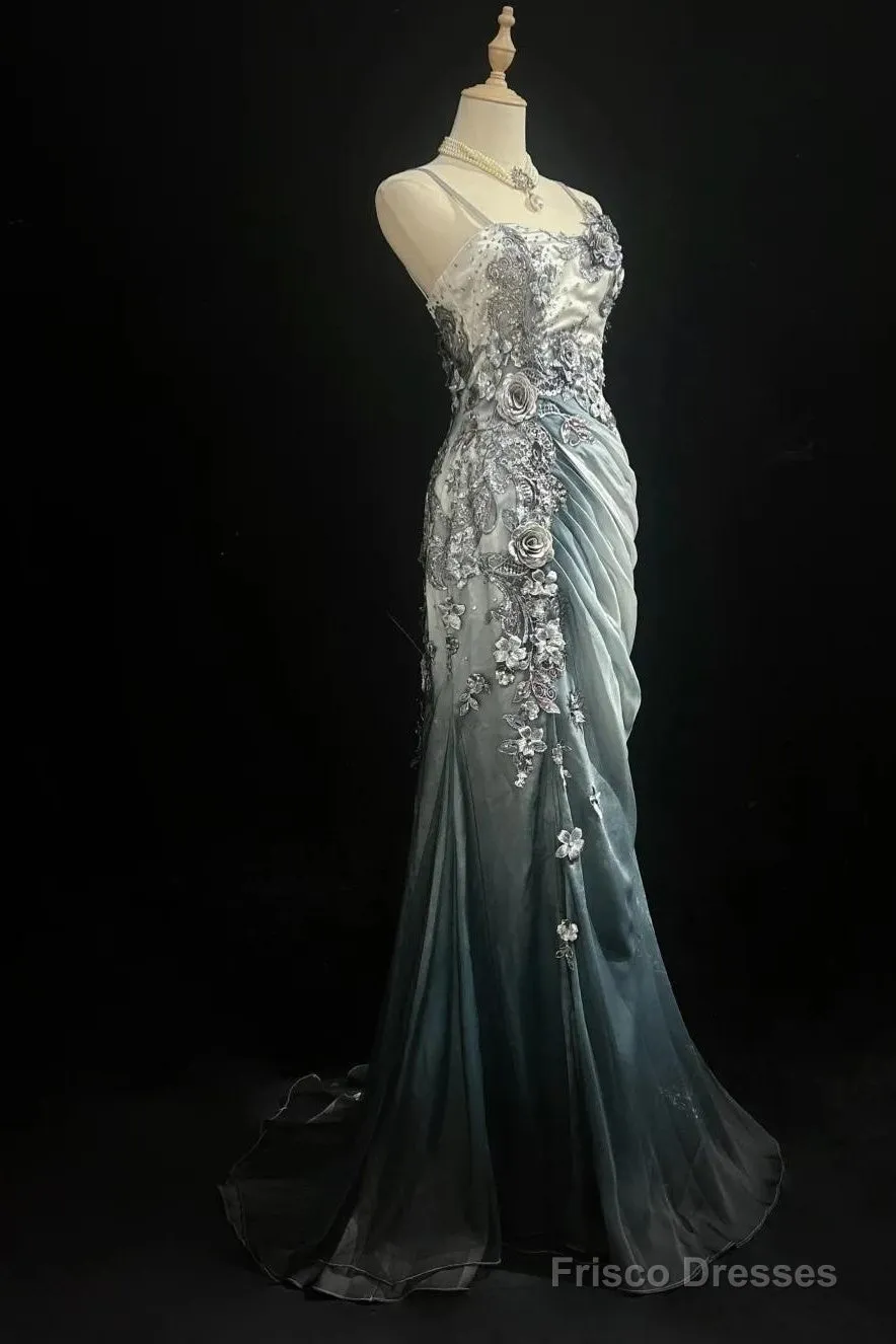 Elegant Chiffon Mermaid Gown  For Prom&Party Spaghetti Strap Sequined Applique Evening Gown