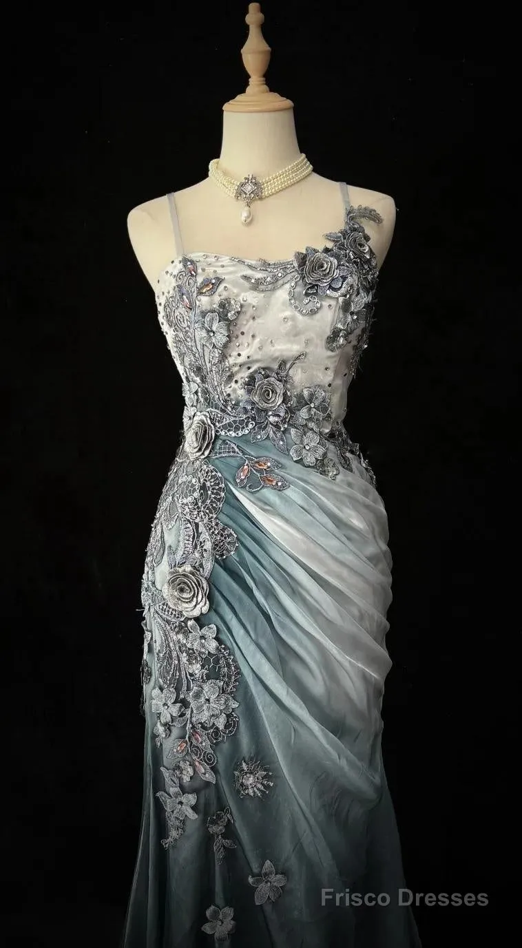 Elegant Chiffon Mermaid Gown  For Prom&Party Spaghetti Strap Sequined Applique Evening Gown