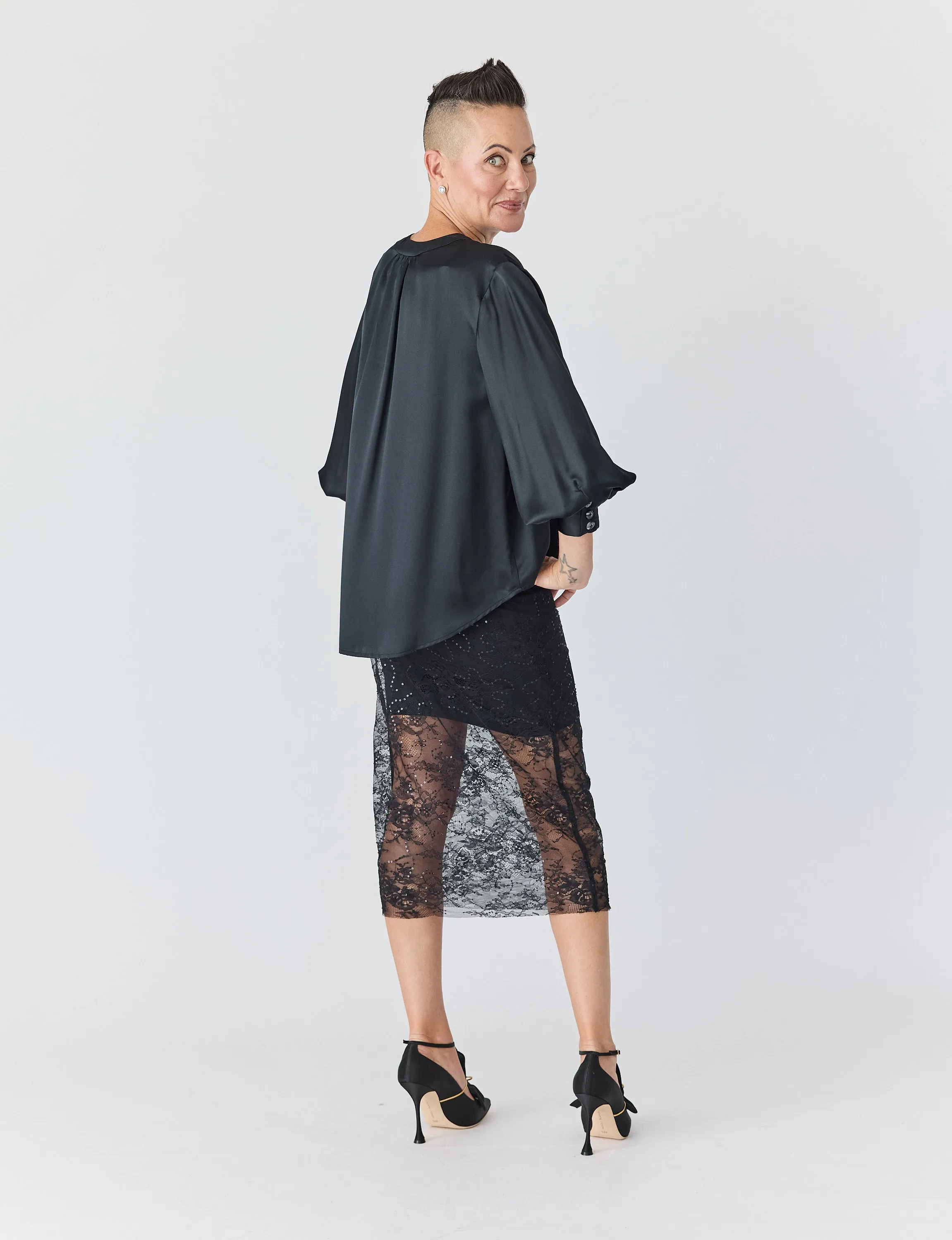 Lace Skirt in Black with Black Slip