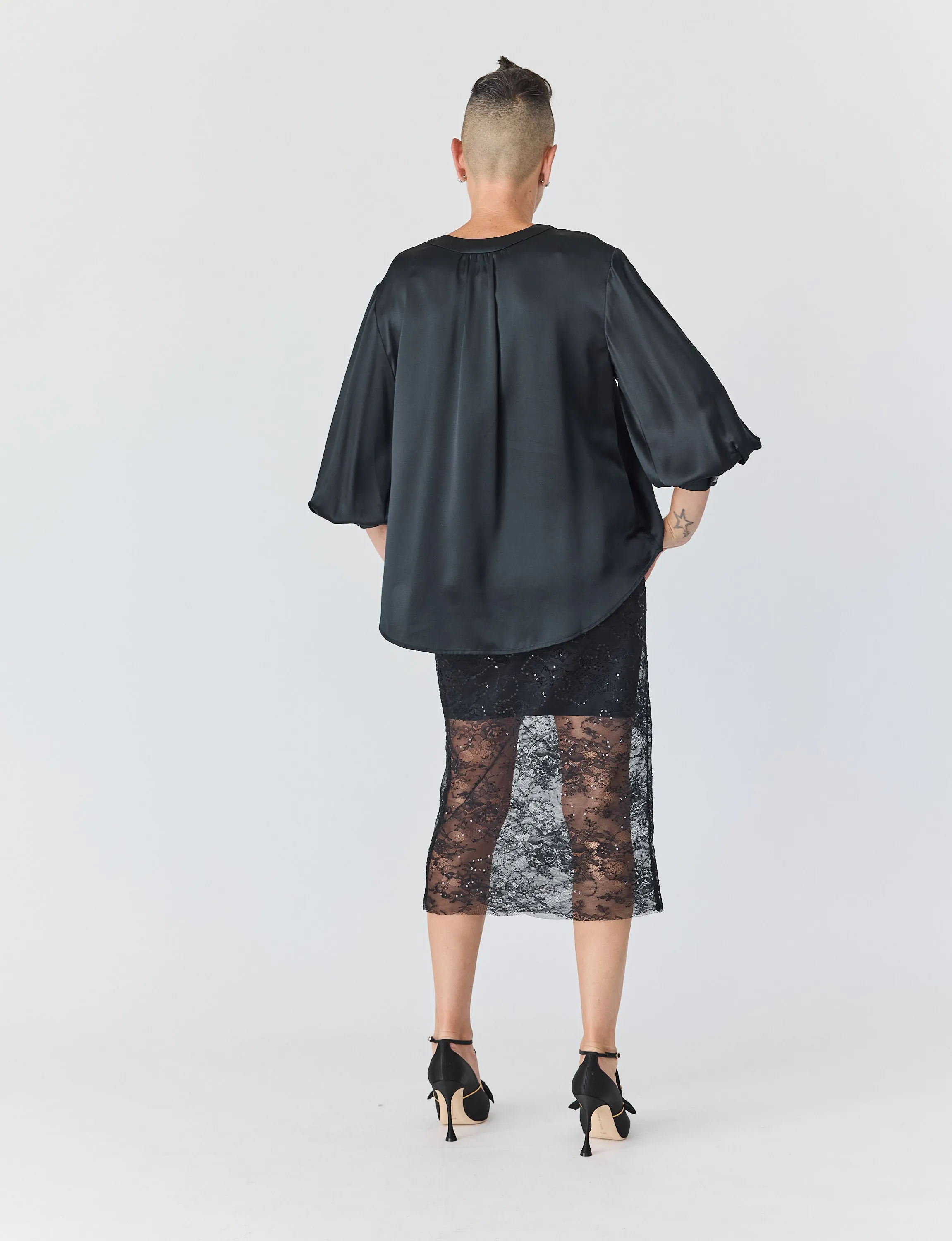 Lace Skirt in Black with Black Slip