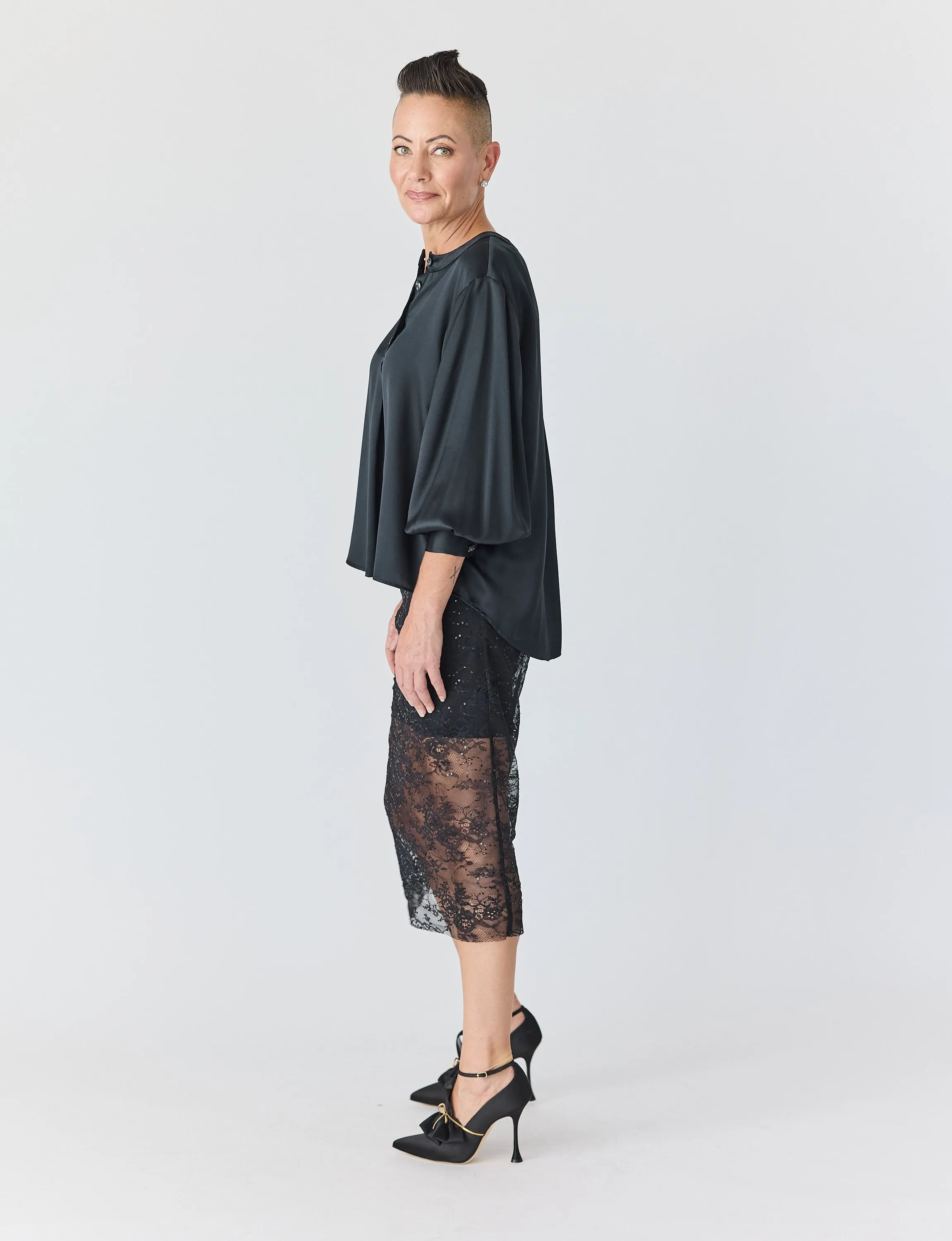 Lace Skirt in Black with Black Slip