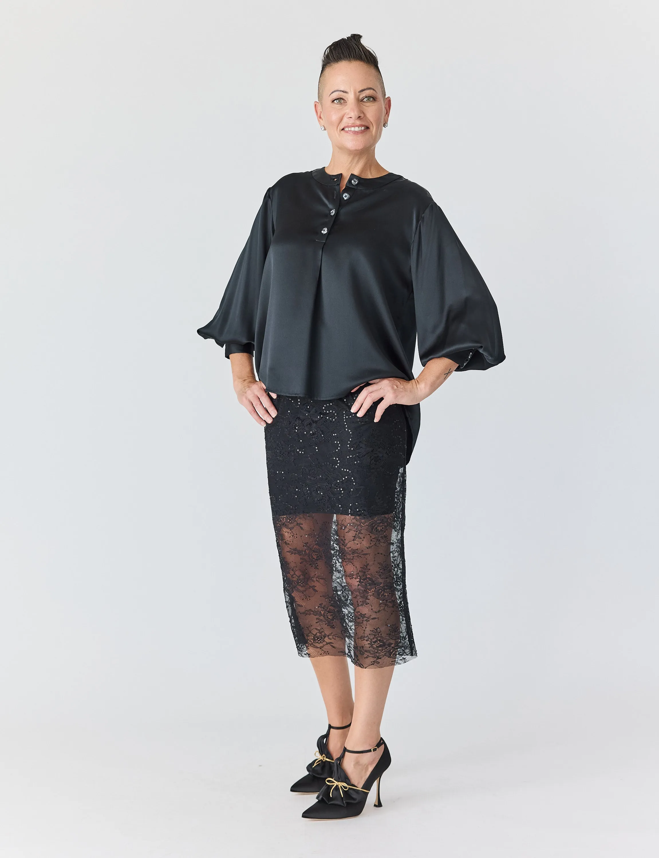Lace Skirt in Black with Black Slip
