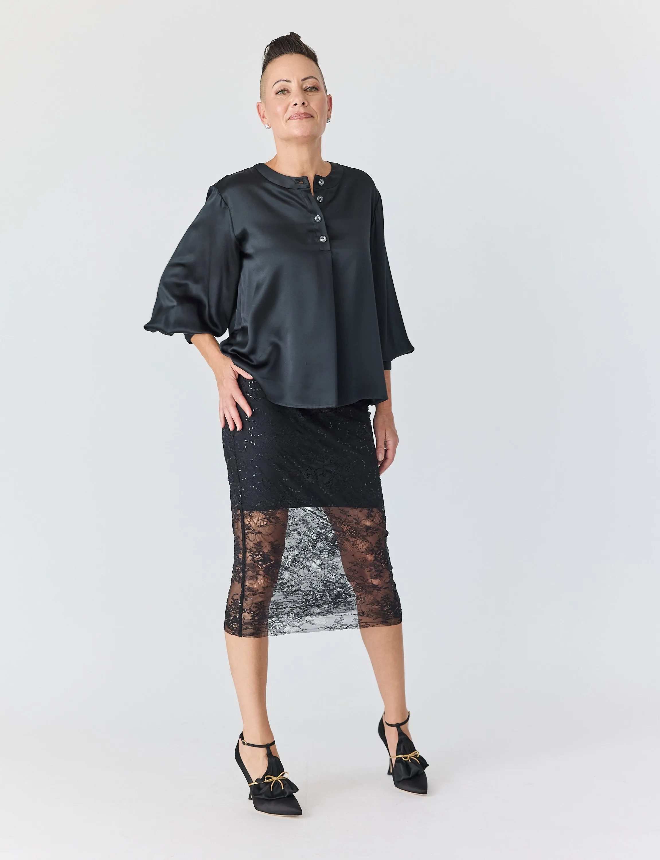 Lace Skirt in Black with Black Slip