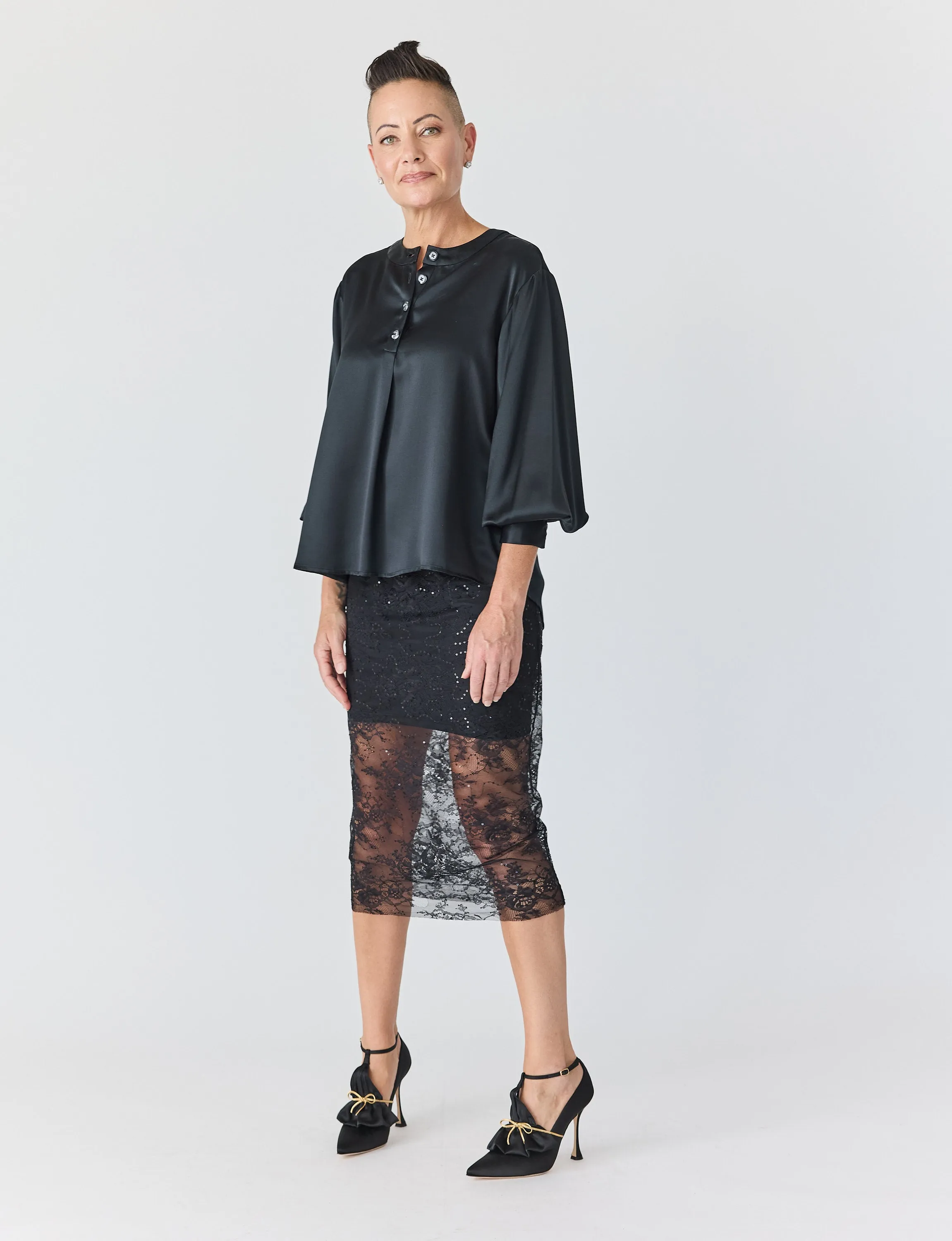 Lace Skirt in Black with Black Slip