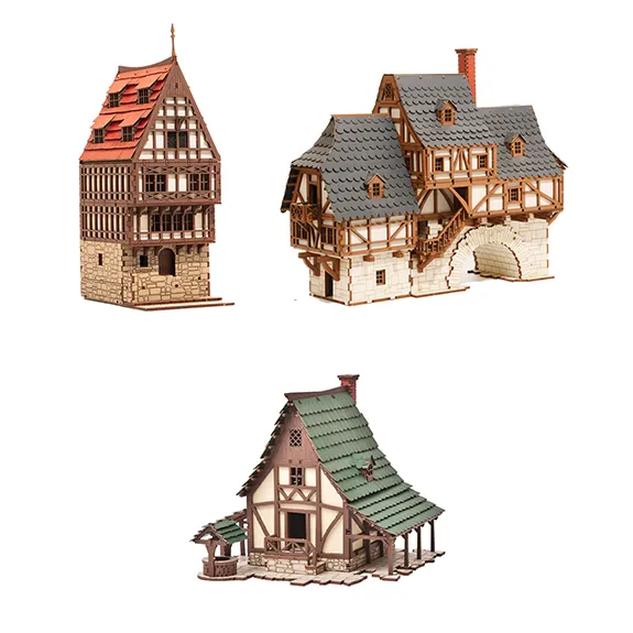 Medieval Town Model Kit Collection - 28mm Scale Fantasy City Building Set - Tabletop Gaming Terrain 28mm Scale