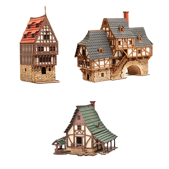 Medieval Town Model Kit Collection - 28mm Scale Fantasy City Building Set - Tabletop Gaming Terrain 28mm Scale