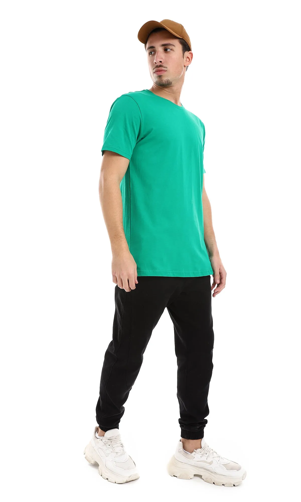 O165974 Slip On Plain Green Cotton Tee