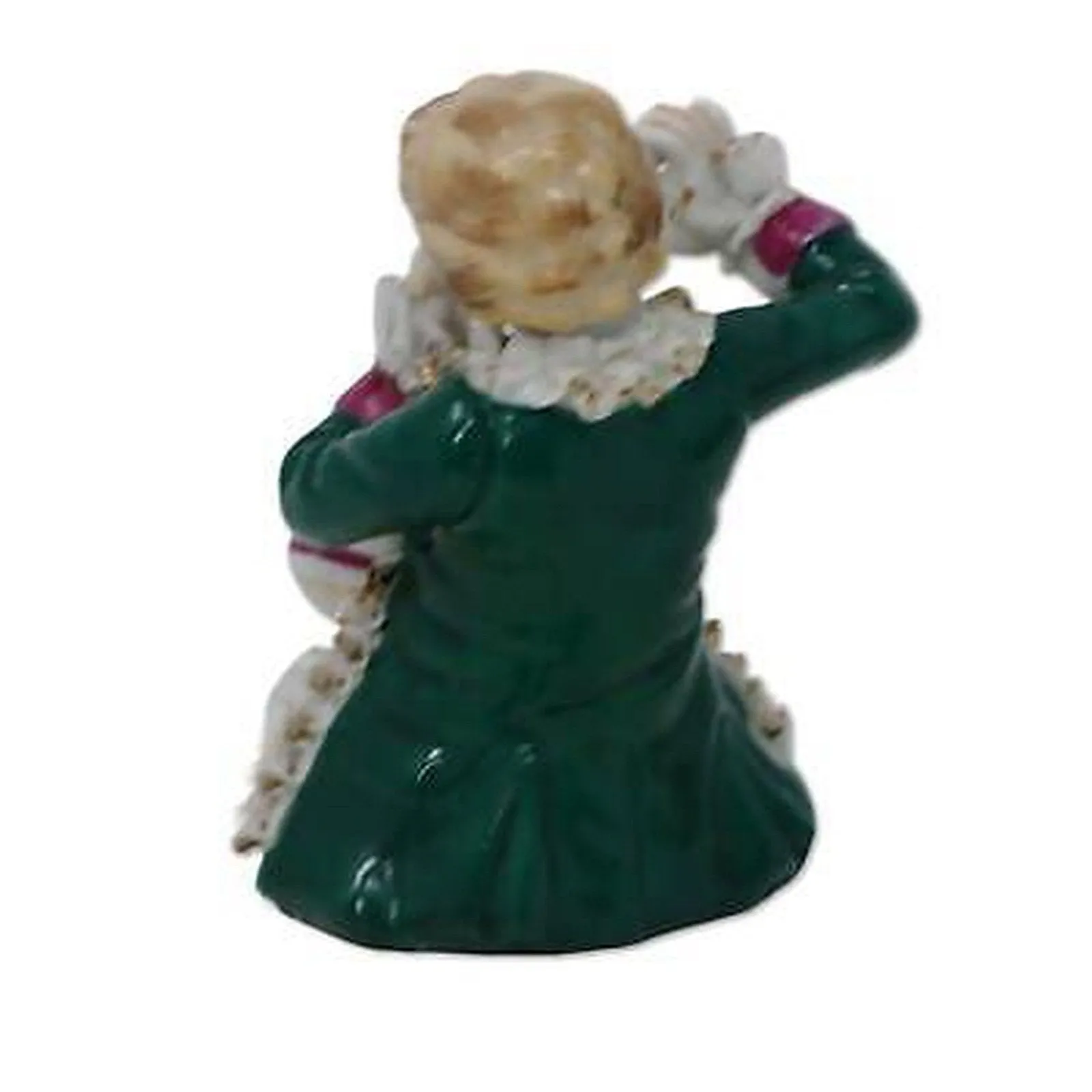 Porcelain 4" Figurine of Boy Playing Flute in Green Jacket Gold Accents Antique