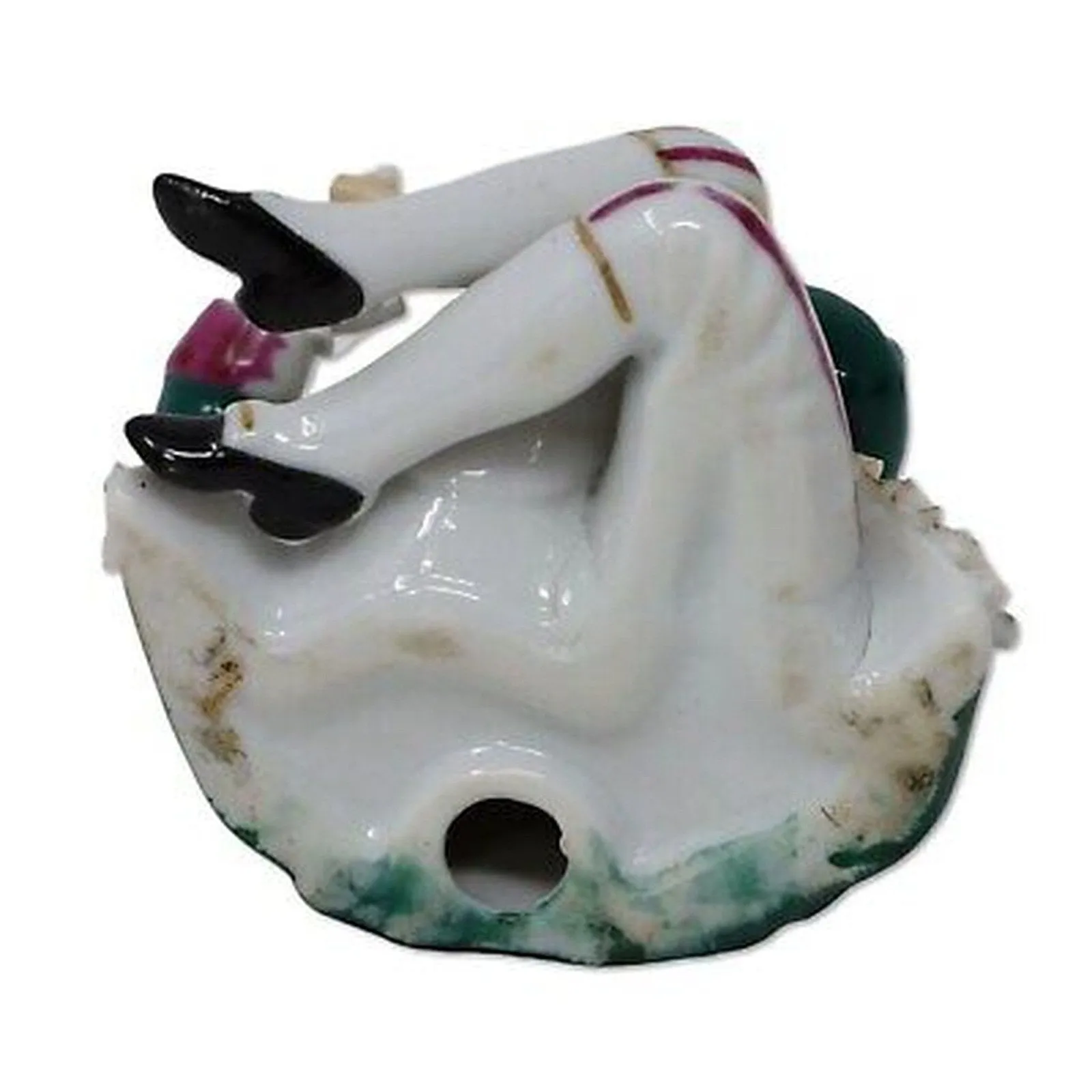 Porcelain 4" Figurine of Boy Playing Flute in Green Jacket Gold Accents Antique