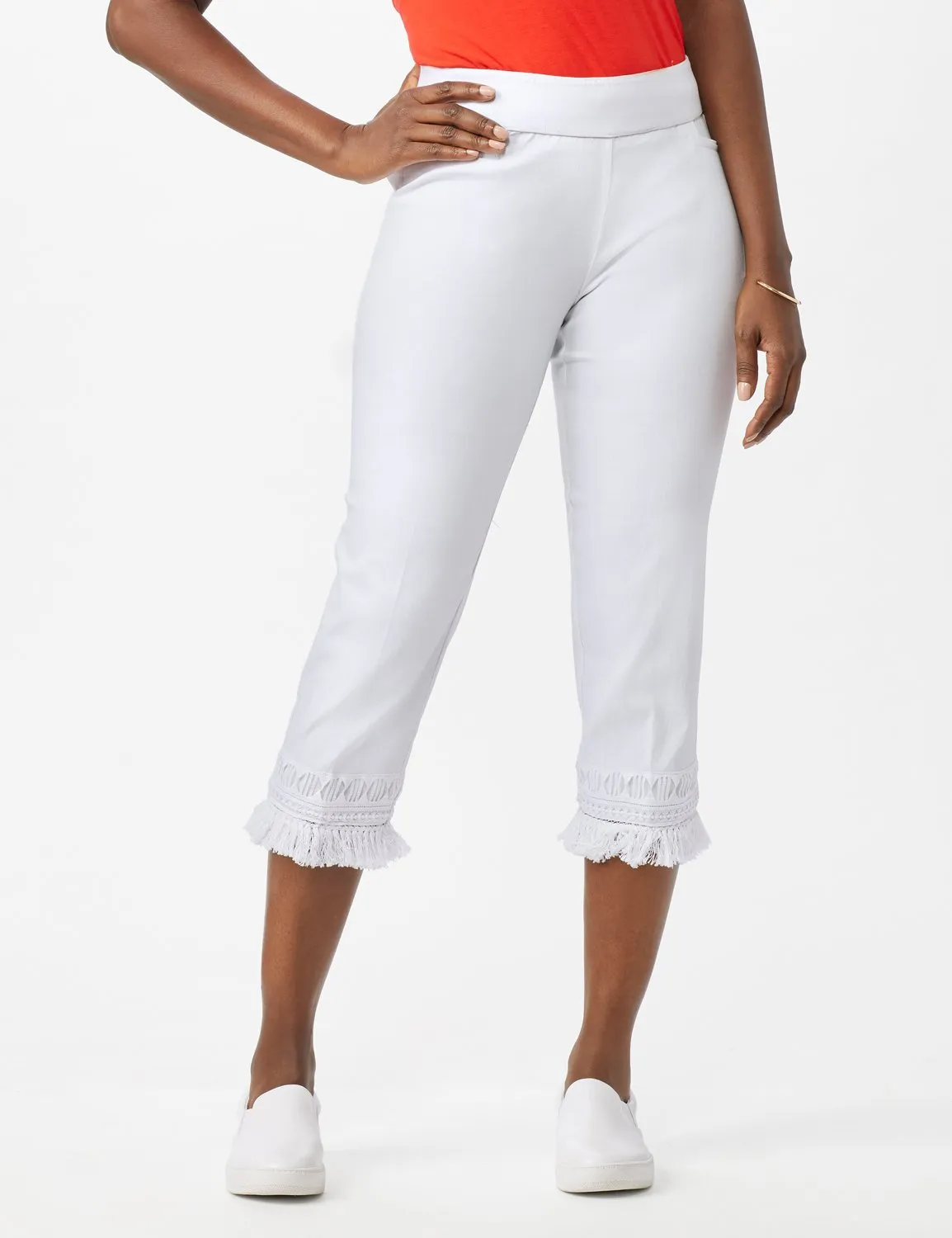 Pull on Crop Pants with Novelty Fringe Hem