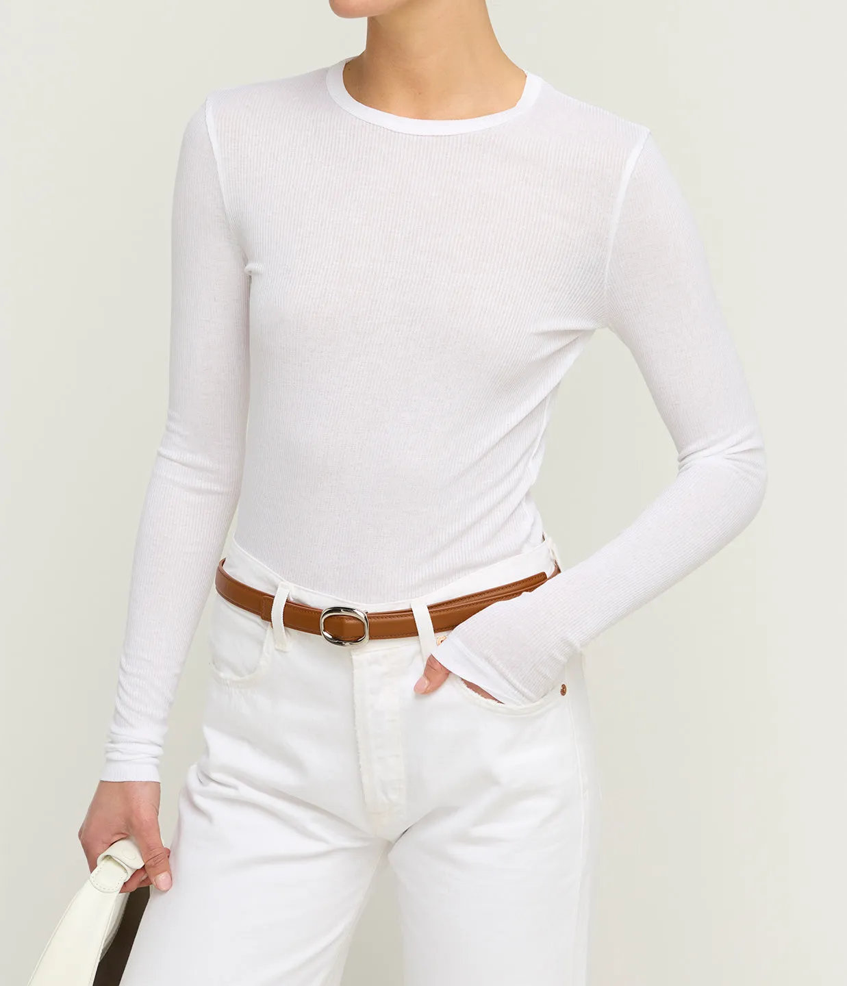 Shona Long Sleeve Fitted Tee in White