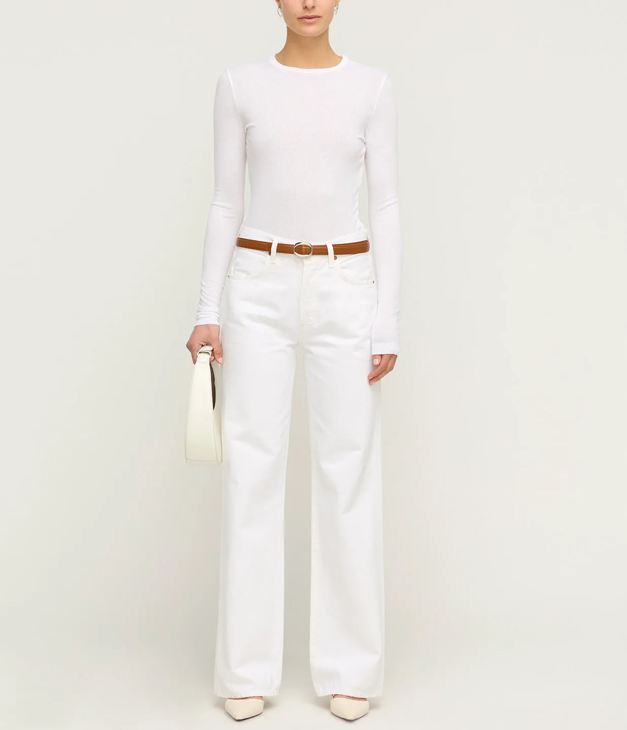Shona Long Sleeve Fitted Tee in White