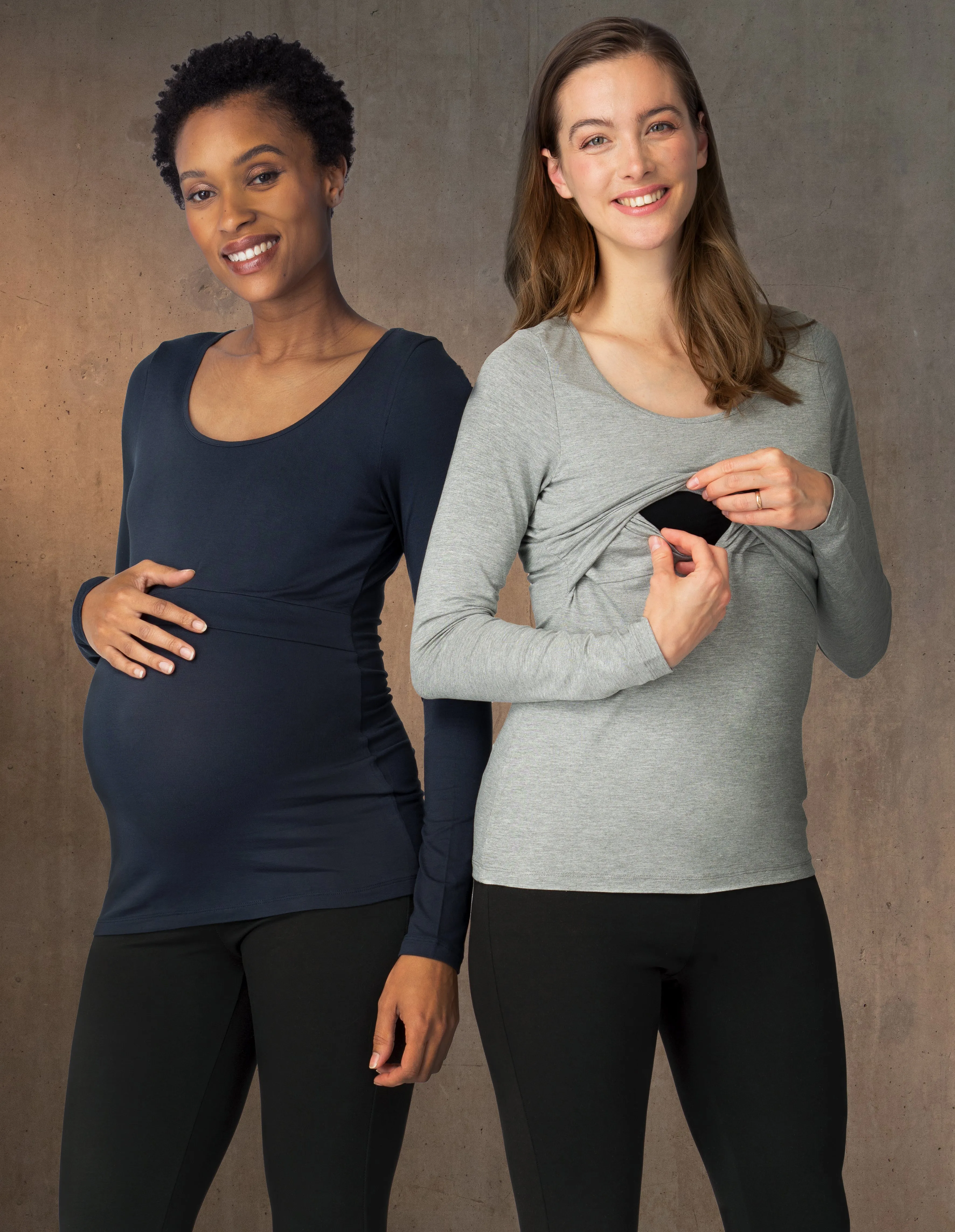 Twin Pack Maternity   Nursing Tops – Navy   Grey