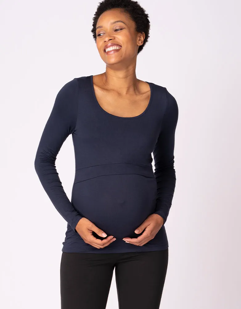 Twin Pack Maternity   Nursing Tops – Navy   Grey