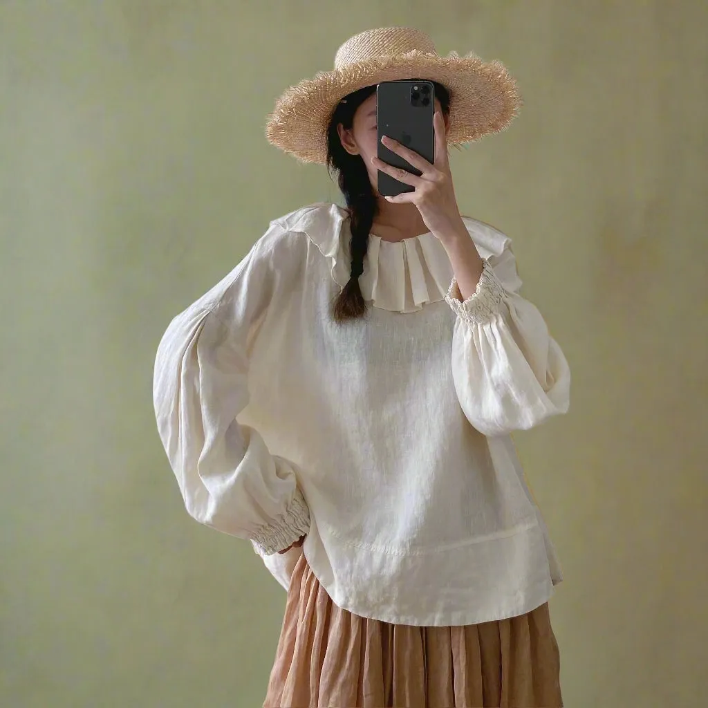 Vintage Ruffled Neck Peasant Blouse
