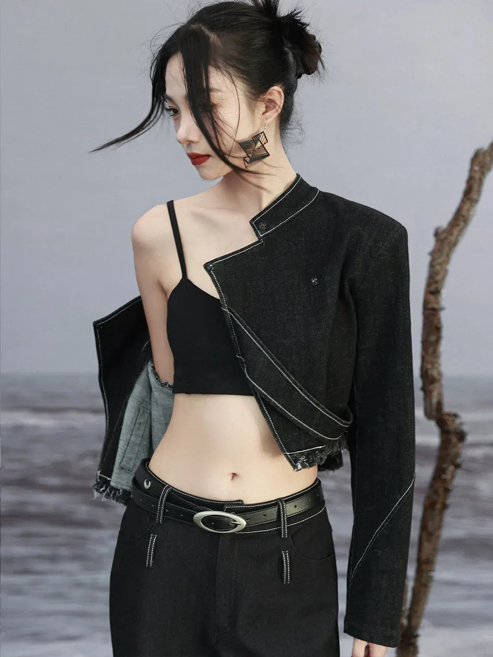 Waist Top Short Contrast Loose Fringe High Color