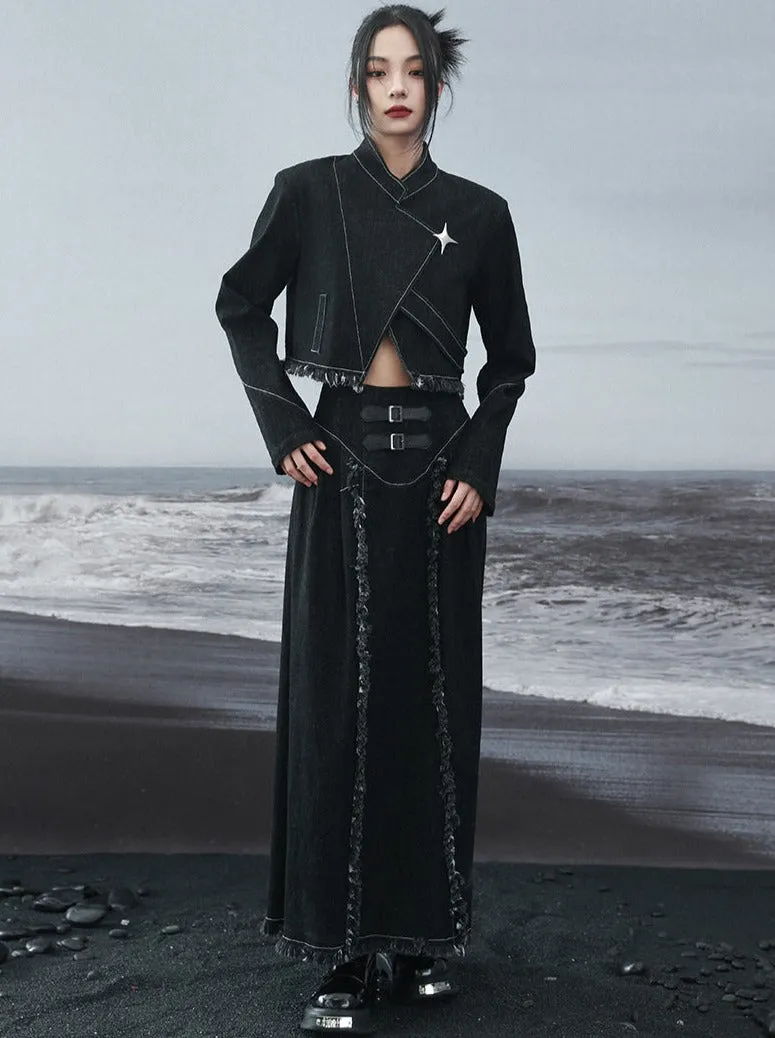 Waist Top Short Contrast Loose Fringe High Color