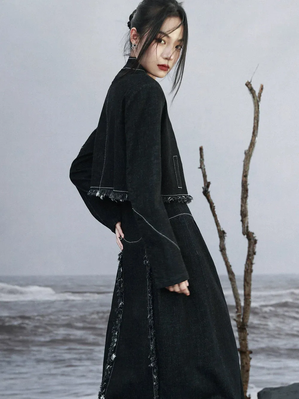 Waist Top Short Contrast Loose Fringe High Color